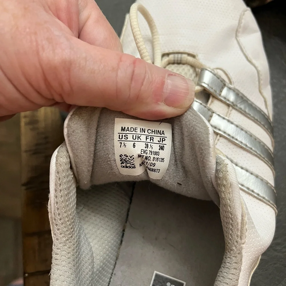Adidas EVG-791003 Golf Shoes Traxion‎ White Gray Leather Size US 7.5 Mens Cleats